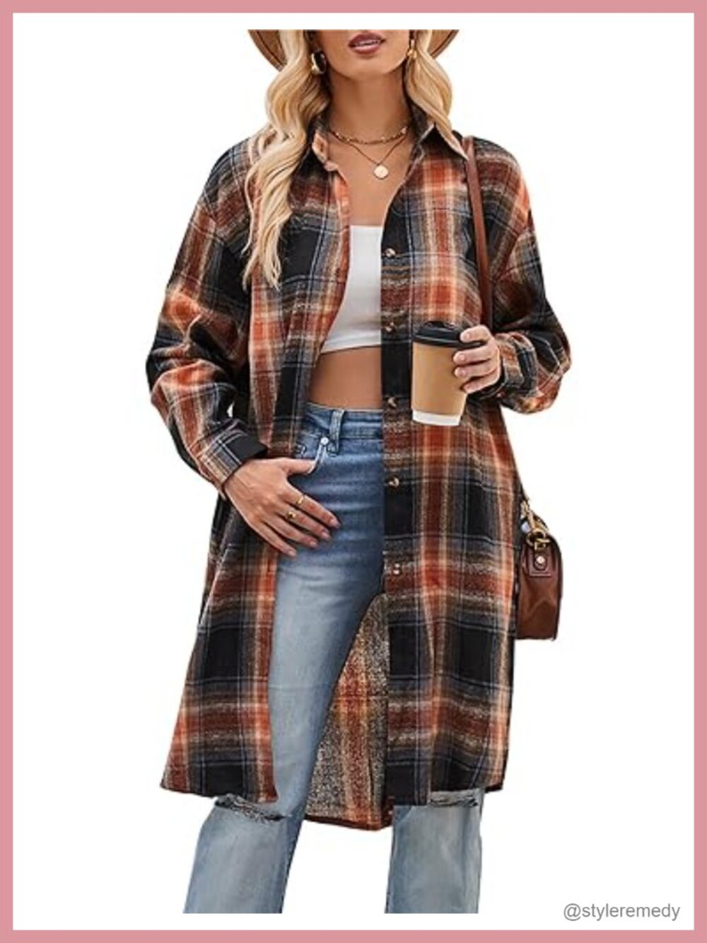 Long Flannel Shirt Jacket Wool Blend Shacket Button Down Plaid Casual